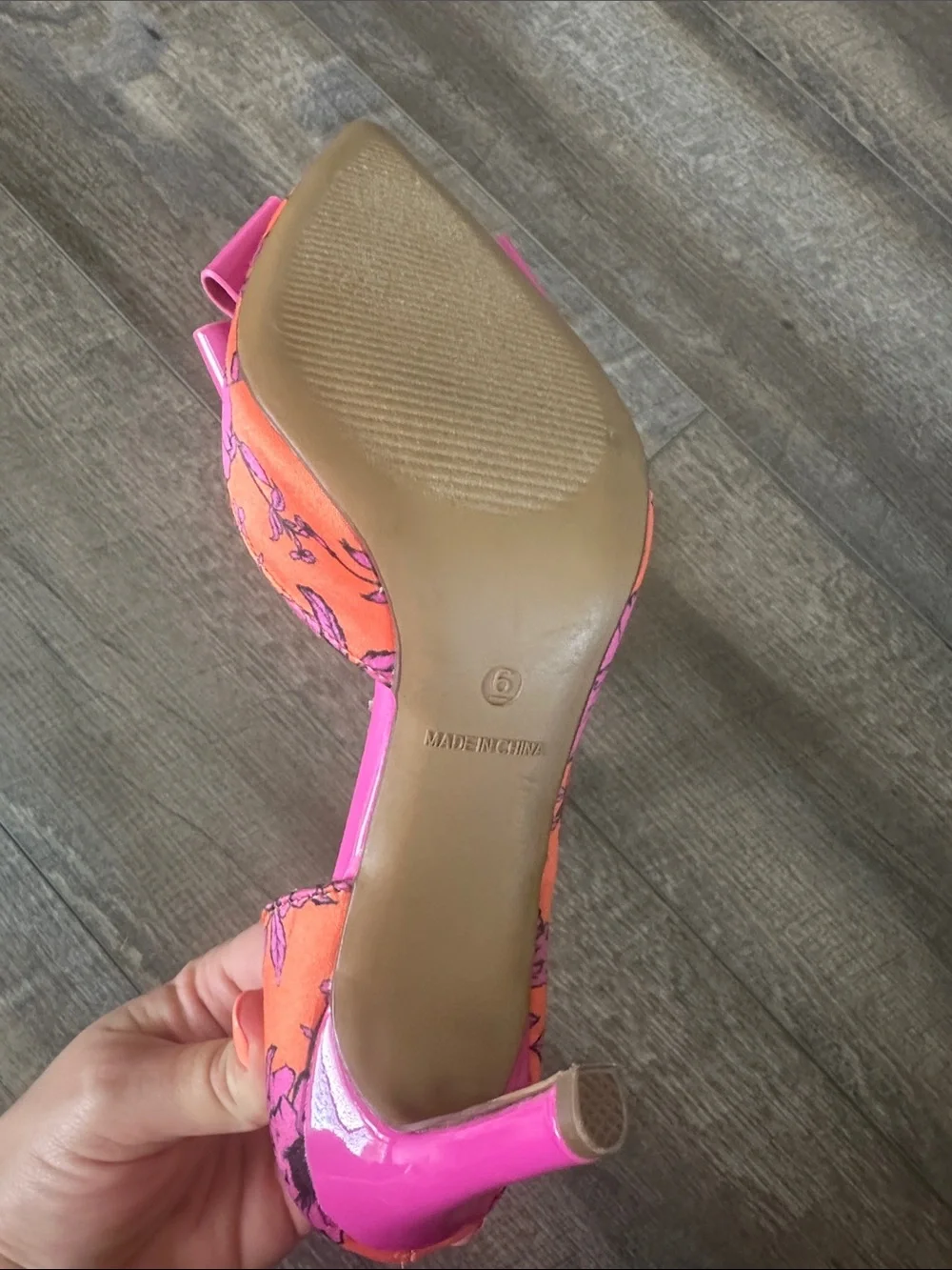 Betsey Johnson Pink Bow Orange Floral D'Orsay Heels